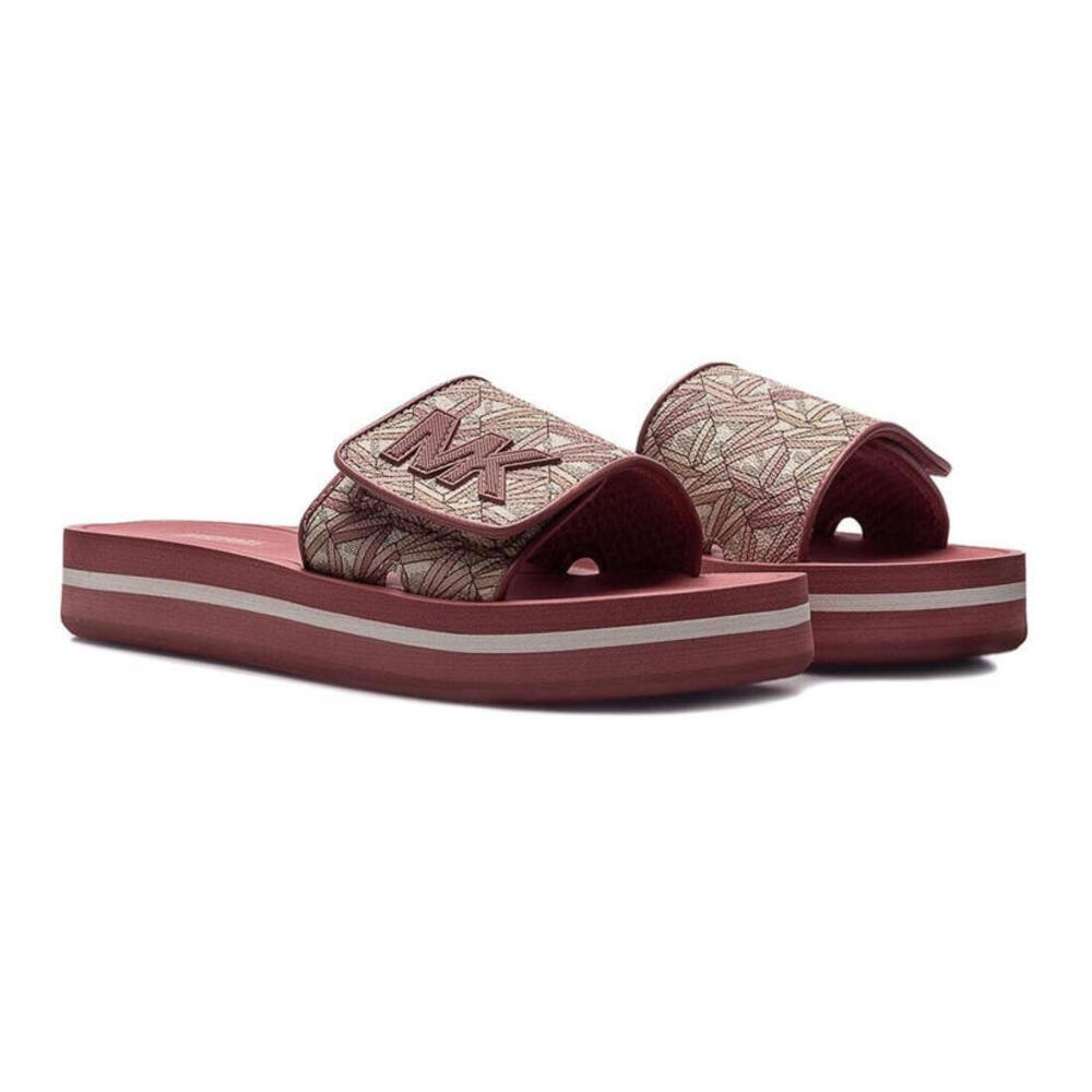 Michael Kors Womens MK Platform Slide Sandals Pink Signature Rose 9 M NEW